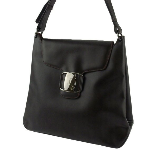 Salvatore Ferragamo Shoulder Bag Vara Enamel Leather Authentic Used - Picture 1 of 8